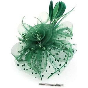 CRAFTS Penny Mesh Hat and Feathers, green